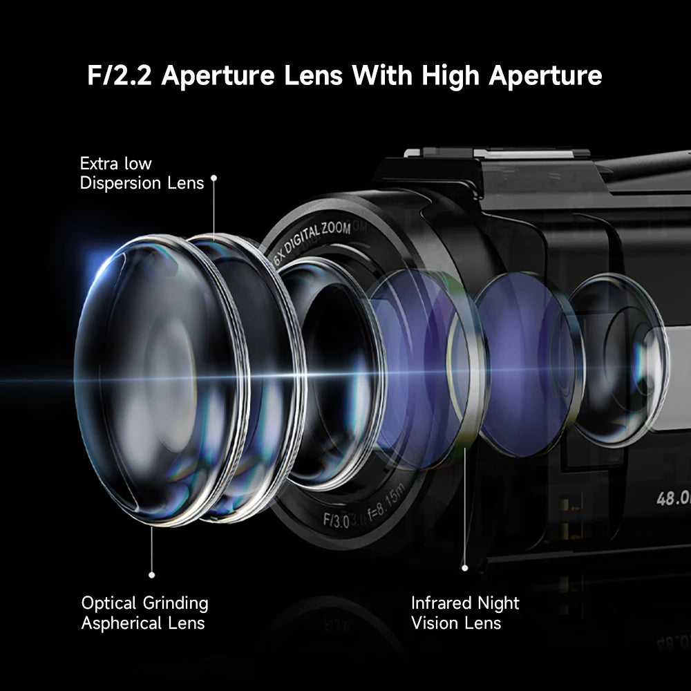 5K 30FPS Video Camera with 16x Digital Zoom 48MP UHD WiFi IR Night Vision 3.0 Inch Rotatable Touch Screen 6-Axis Stabilization