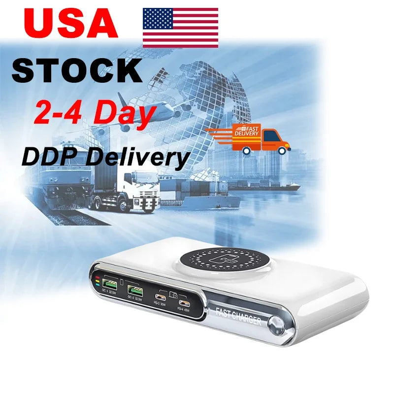 72W Multiport Charger 45W USB Desktop Charger with 2 PD QC3.0 15W Wireless Charger 30W Multifunctional Charging Adapter