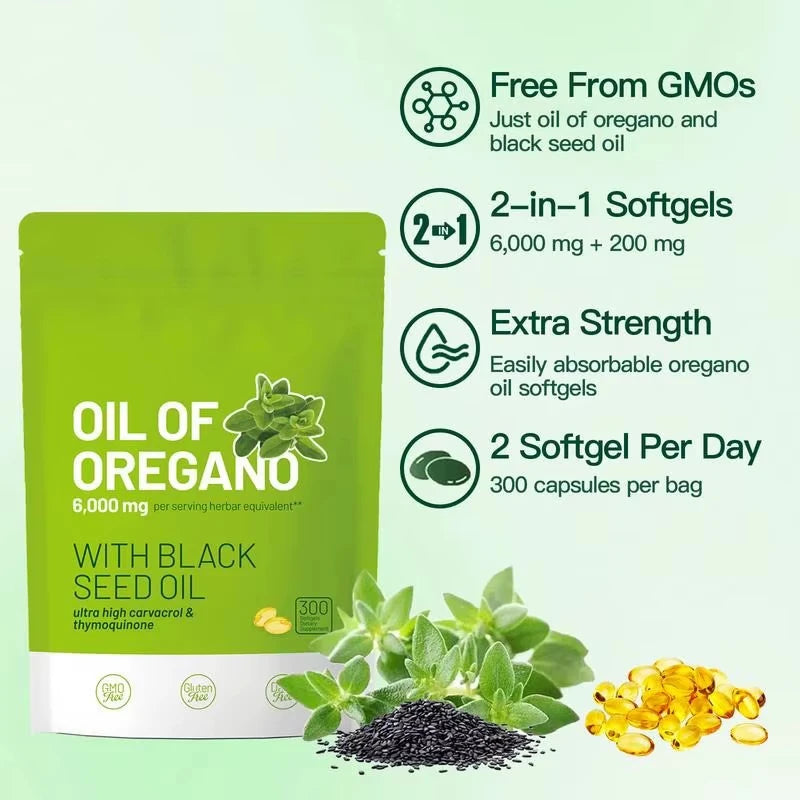 Organic Oil of Oregano Softgels with Black Seed Oil Available Bulk Orders Private Label OEM ODM Custom Packaging Service