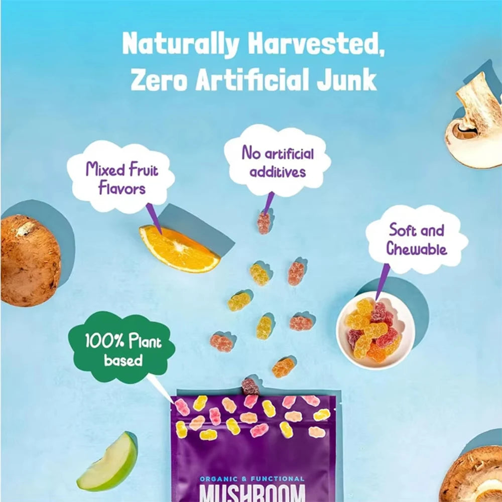 Mushroom Gummies with Ashwagandha Cordyceps Lions Mane and Reishi Premium Quality Natural Blend OEM ODM Wholesale Supply