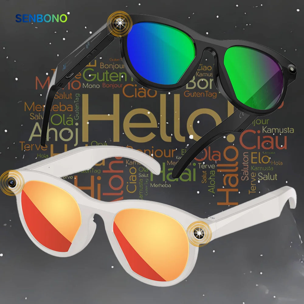 SENBONO M88 AI Smart Glasses Stylish Lightweight Comfortable Wireless Call Headset with Audio Playback and Camera