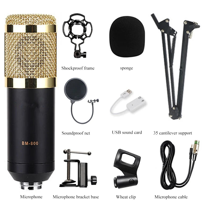 BM 800 Professional PC  V8S Sound Card Set BM800 Mic Studio Condenser Microphone for Karaoke Podcast Recording Live Streaming