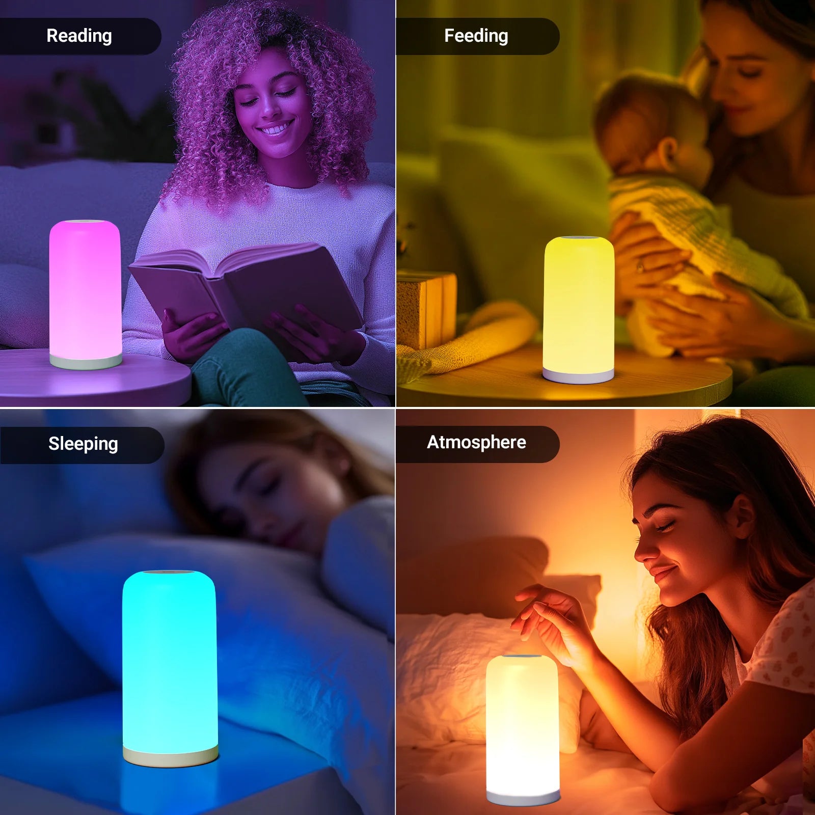 LED Desk Lamp Touch Control Dimmable RGB Colors  Modern Design Eye-Caring LED Night Light