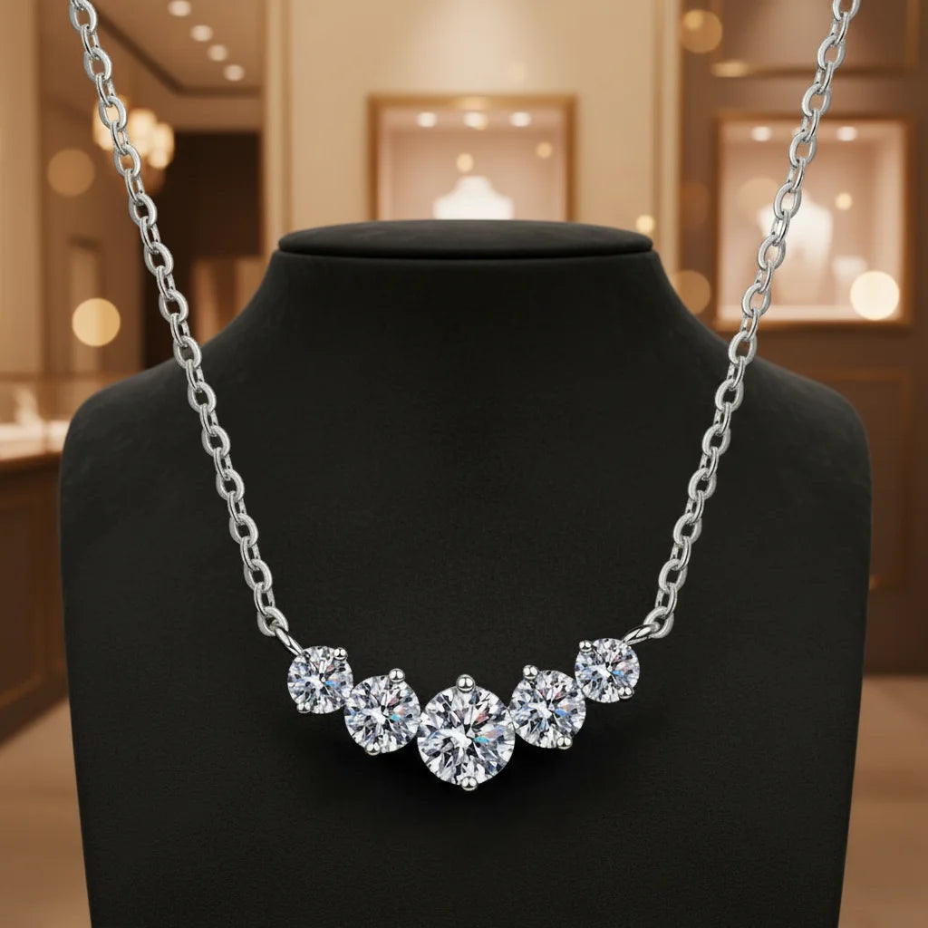 S925 Sterling Silver Charm Necklace with Moissanite Seven Princess Pendant Trendy Design for Certified Wedding for Women