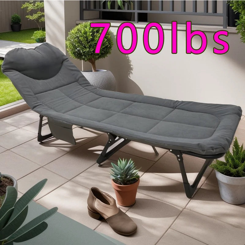 EASTOMMY Camping Bed Cot, Folding Cot Bed Outdoor Foldable Sun Garden Loungers Beach Sea Pool Folding Lounger Metal Chaise Loun