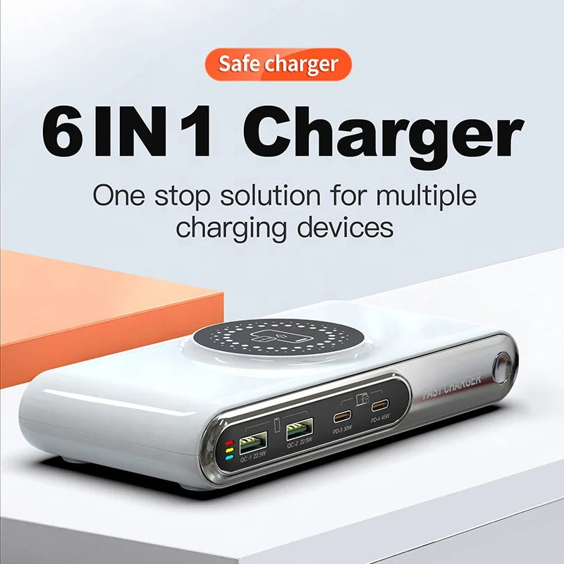 72W Multiport Charger 45W USB Desktop Charger with 2 PD QC3.0 15W Wireless Charger 30W Multifunctional Charging Adapter