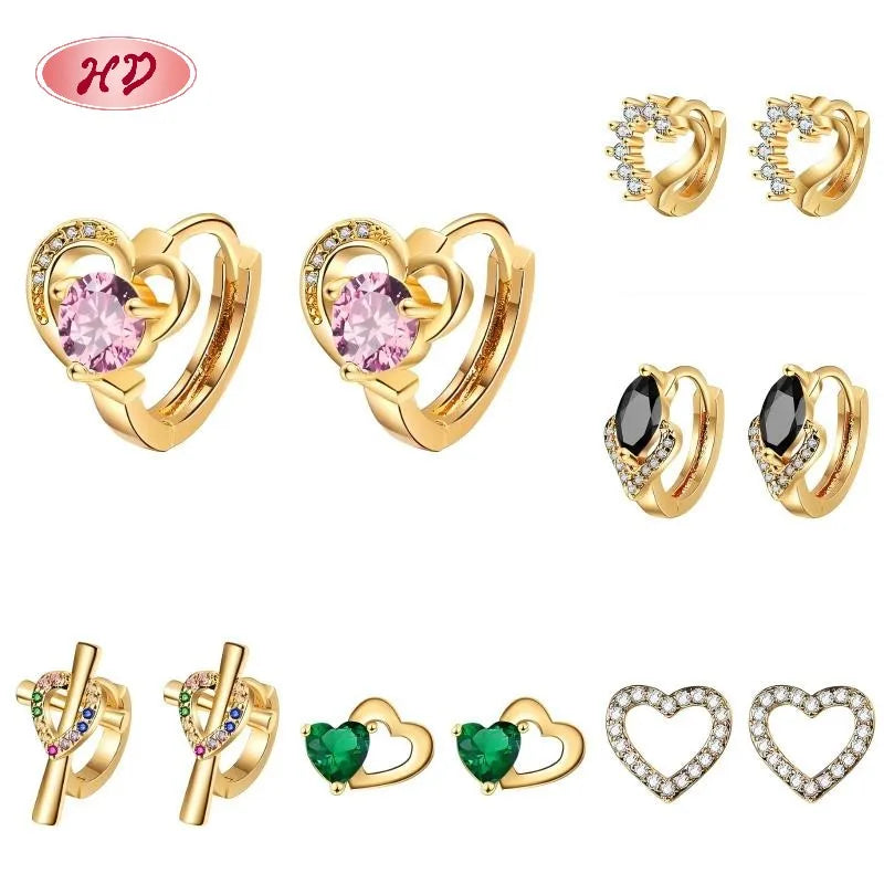 Hengdian Cute 18K Gold-Plated Pendant Drop Hoop Earrings Set Trendy Zircon Women's Jewelry Brass 1MOQ