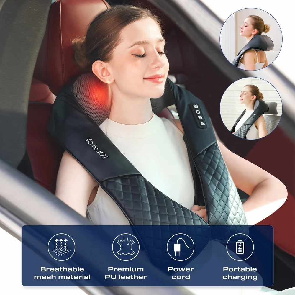 Cordless Shiatsu Neck and Shoulder Massager Electric Deep Tissue Kneading Neck and Shoulder Massage for Muscle Pain Relief