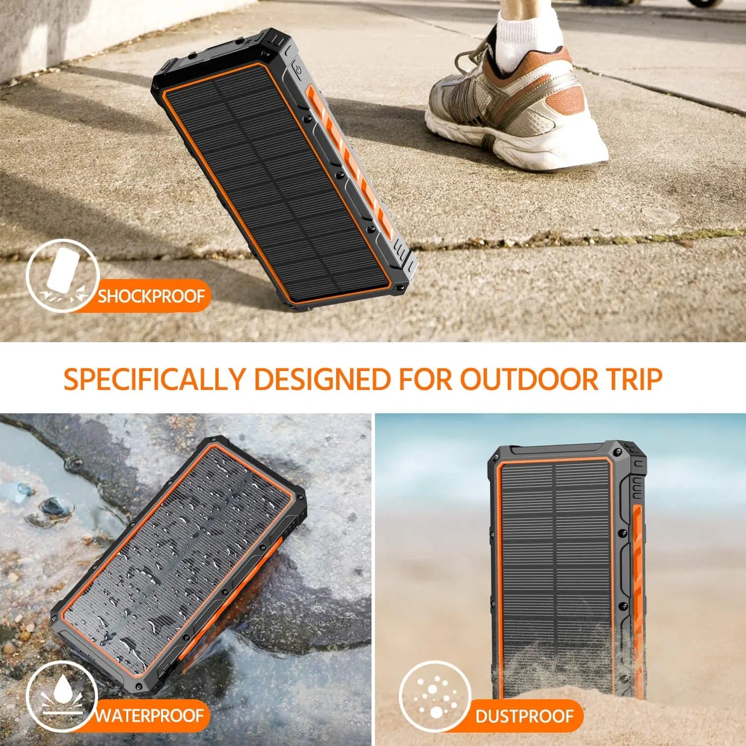 Custom Outdoor Camping Portable Mini Wireless Solar Mobile Phone Charger Waterproof 20000Mah Super Fast Charging Power Bank