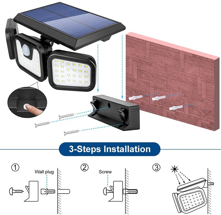 Outdoor ABS IP65 Waterproof 74 Led Solar Motion Sensor Light PIR Solar Power Garden Solar Wall Light