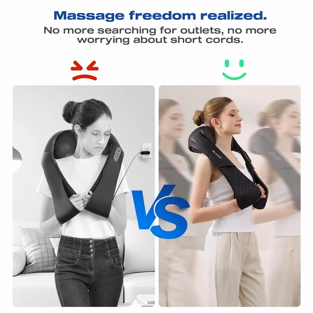 Cordless Shiatsu Neck and Shoulder Massager Electric Deep Tissue Kneading Neck and Shoulder Massage for Muscle Pain Relief