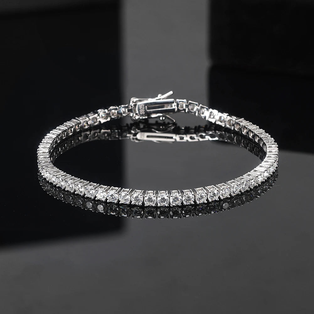 BMOB01 RINNTIN 925 Silver Moissanite Tennis Bracelet 3mm VVS D Color Moissanite Diamond Tennis Bracelet with GRA Certificate