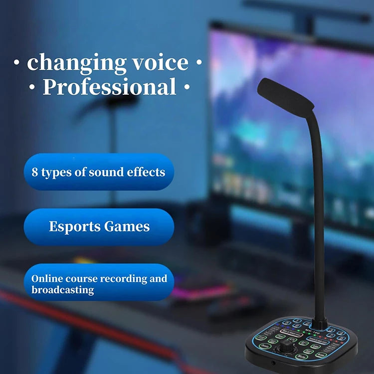Broadcast Live Stream Sound Card USB Computer Game Microphone Real-Time Voice Changing Portable MK100 Voice Changer for Phone