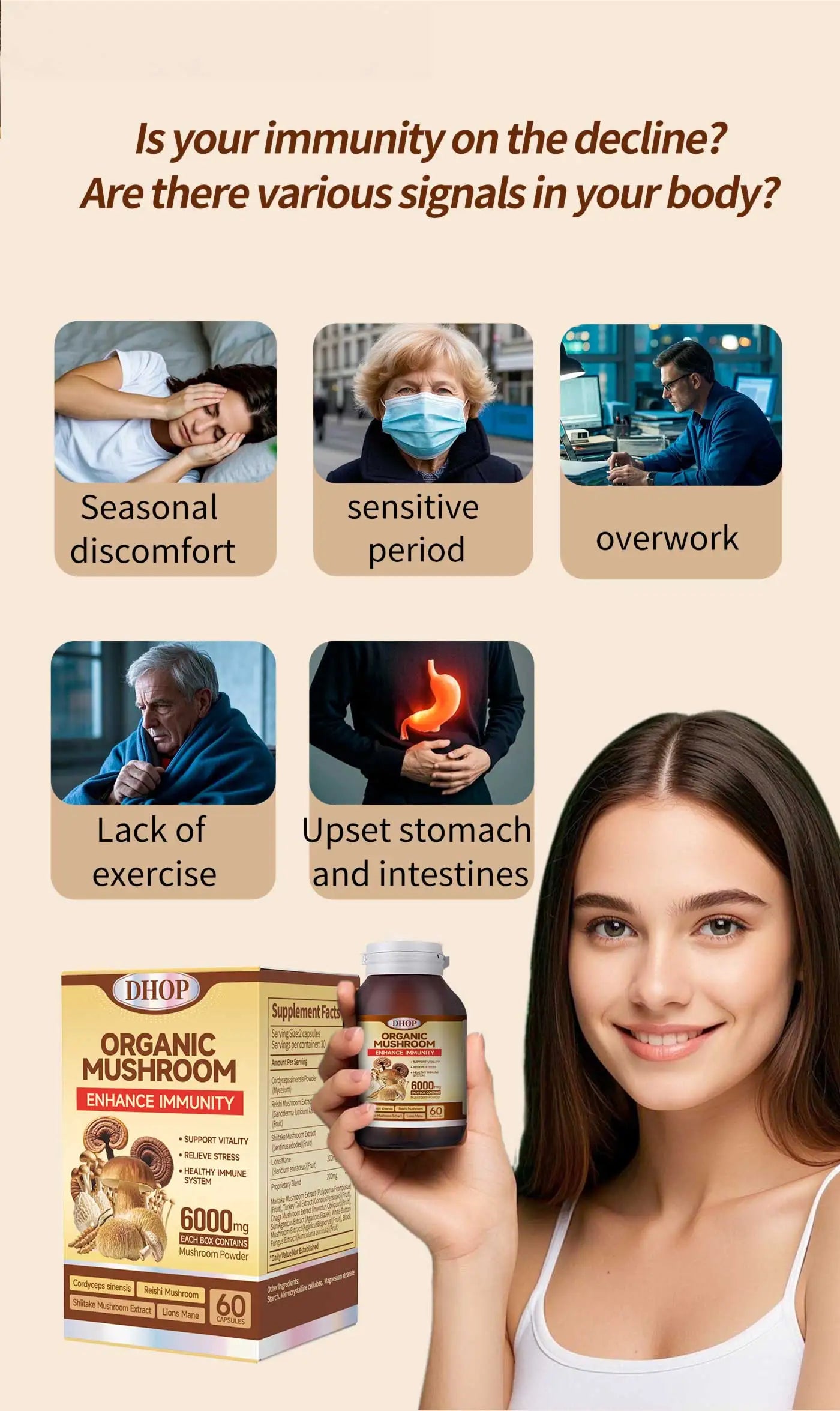 OEM Supplement Mushroom Mixture Capsules Reishi Mushroom Extract Capsule Complex Mushroom Mix Blend Capsules