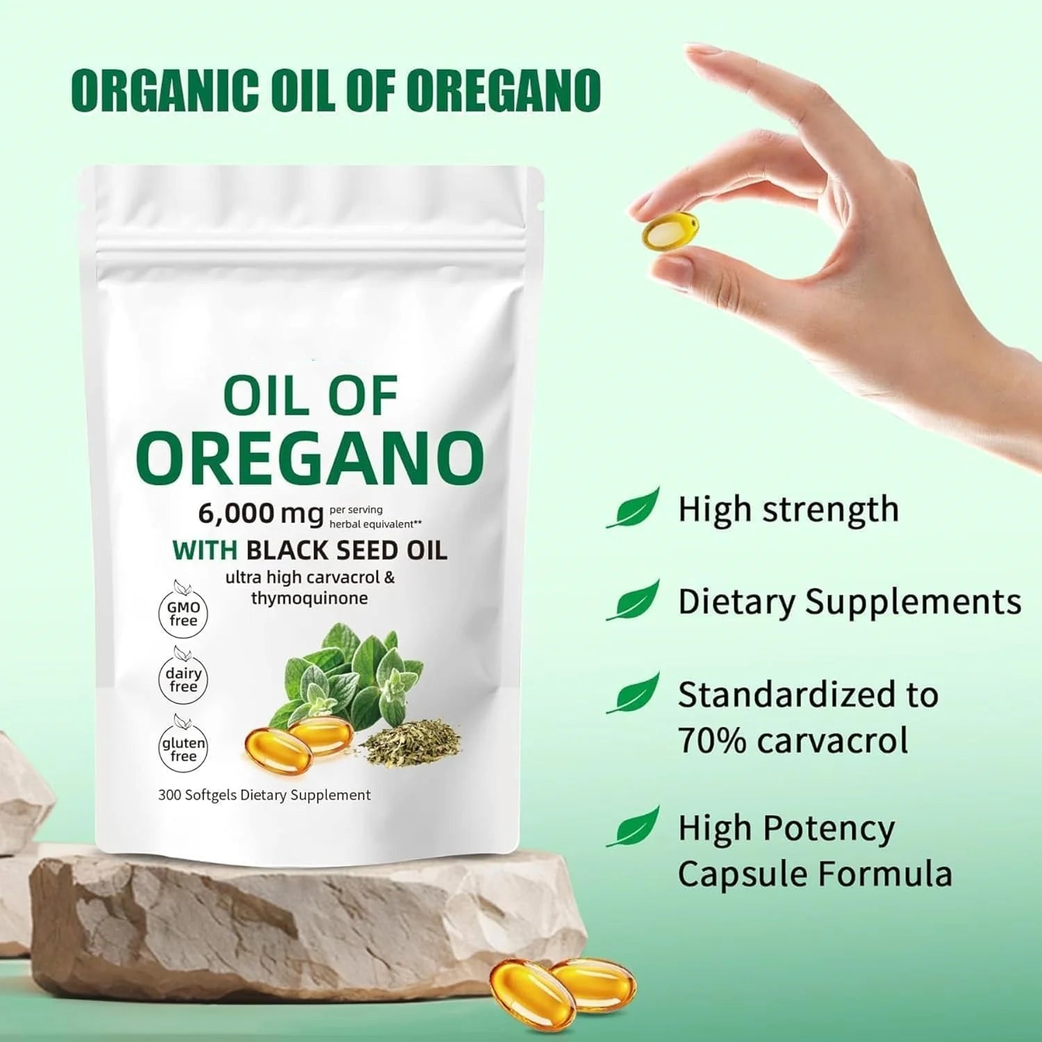 Fast OEM GMP Factory 300 Capsules Premium Oil of Oregano Supplements with 6000mg Black Seed Oil of Oregano Capsules