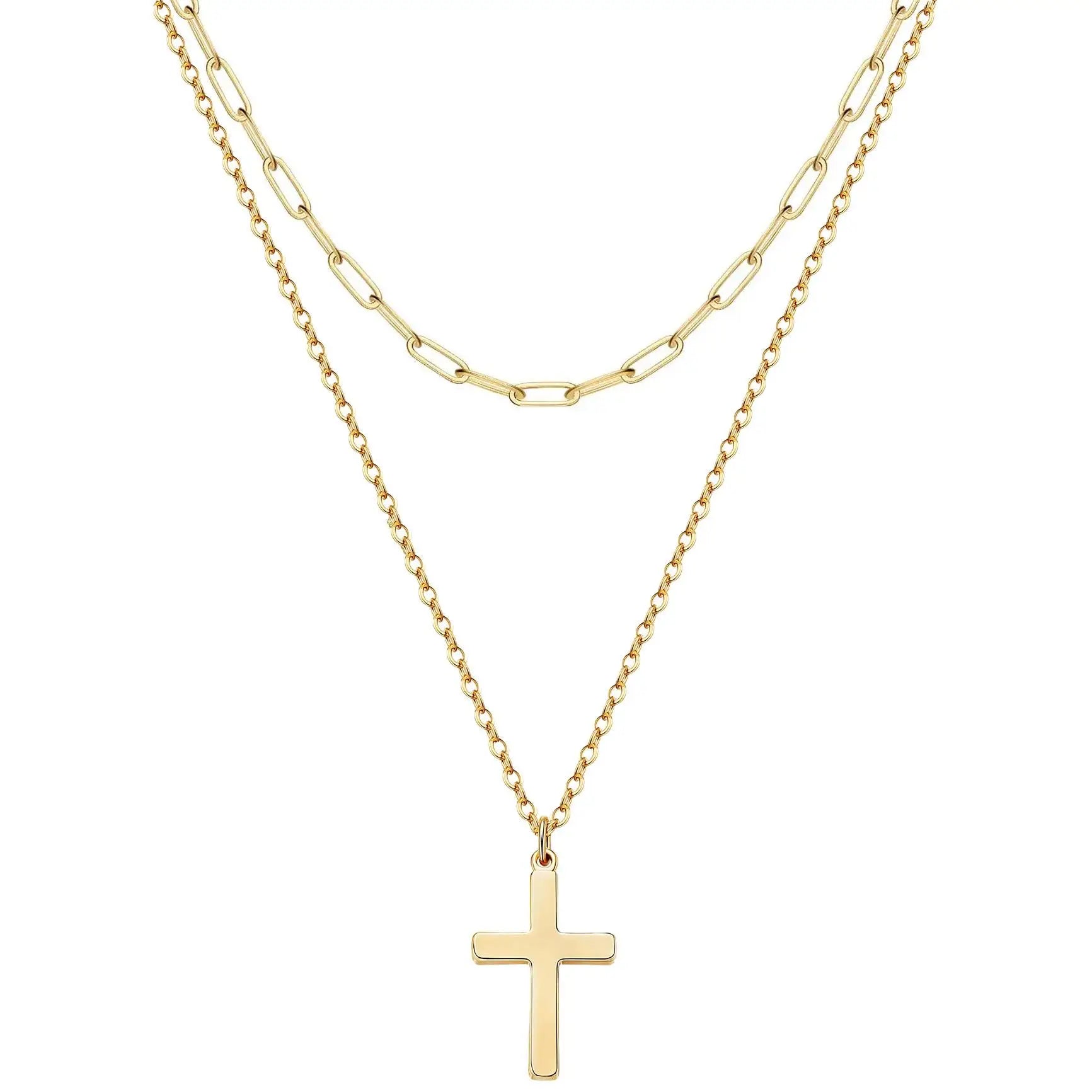Elegant Chic Stylish Luxury Hypoallergenic Stainless Steel Multi-Layer Cross Necklace for Women Ladies Holiday Jewelry Gift