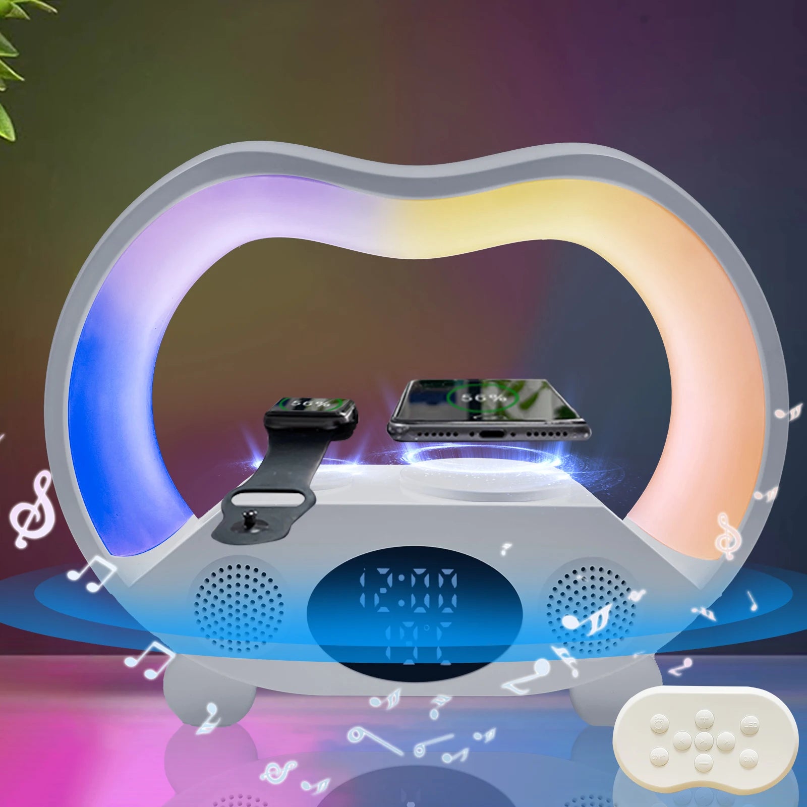 Wireless Charger LED Alarm Clock with RGB Night Light 5W to 10W Integrated Lamp and Speaker
