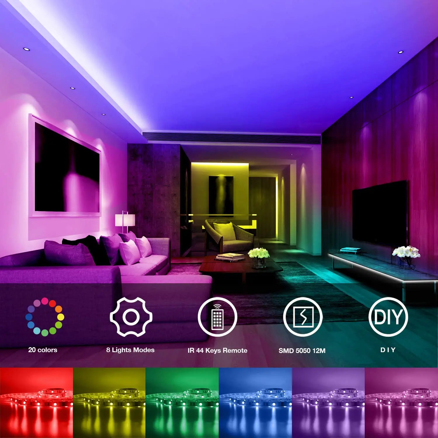 50ft 2835 RGB IC Bluetooth Light Strip Indoor Decoration Color Changing Flex Smart LED Strip Light