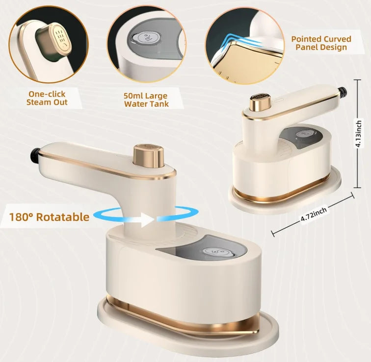 Portable Mini Dry Iron with Continuous Steam Output Stainless Steel Soleplate for Home & Travel Clothes Folding