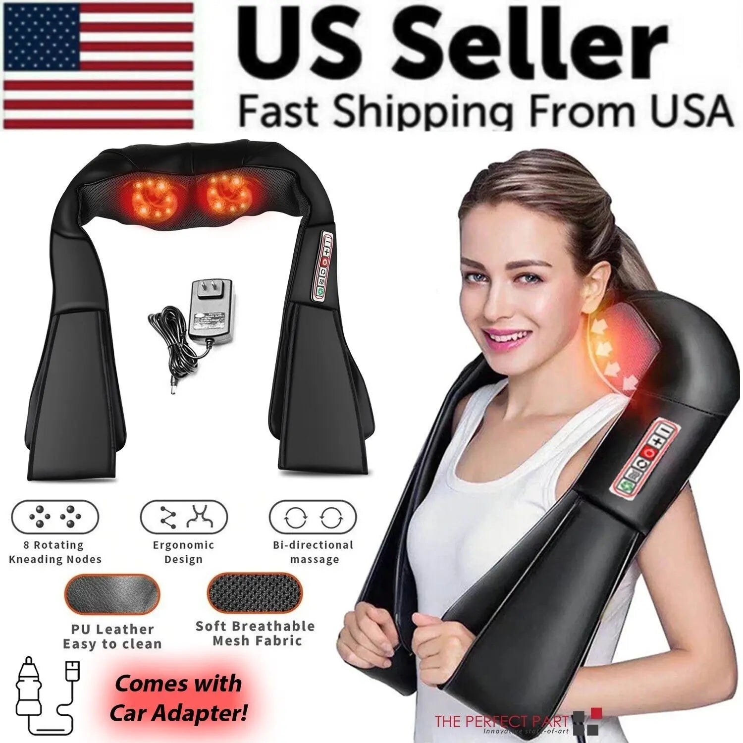 Shiatsu 3D Kneading Pillow Deep Tissue Back Neck Shoulder Massager with Heat
