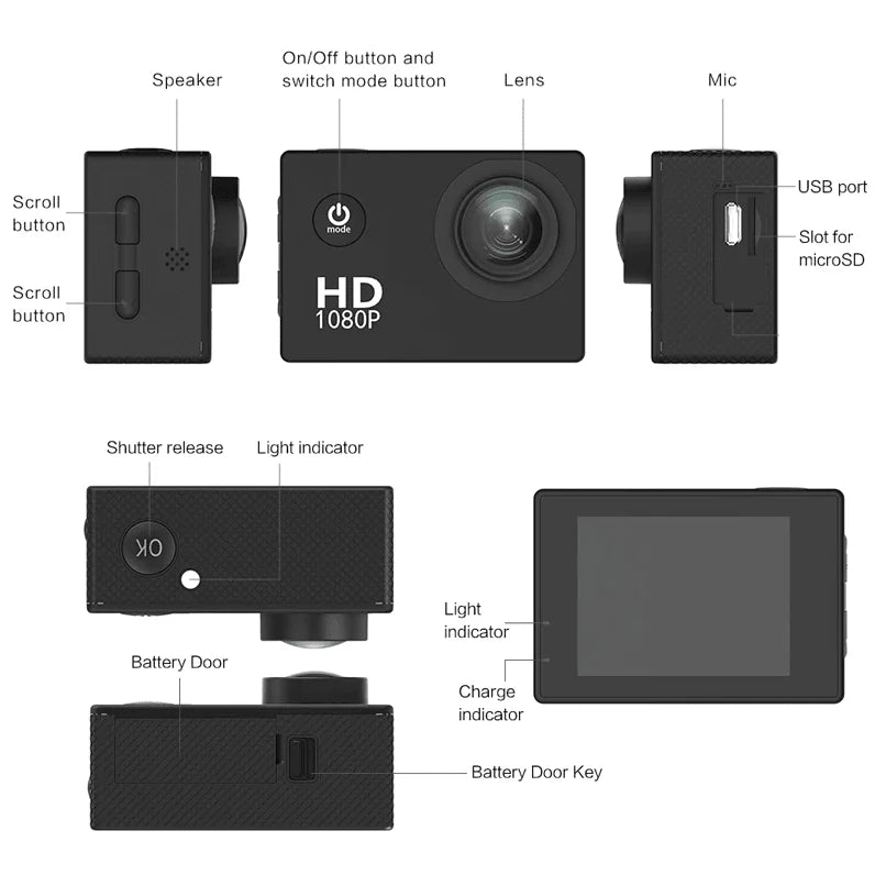 20 MP Waterproof Action Sport Camera 4K & 1080P HD Video Recorder 170 Degrees Camcorder