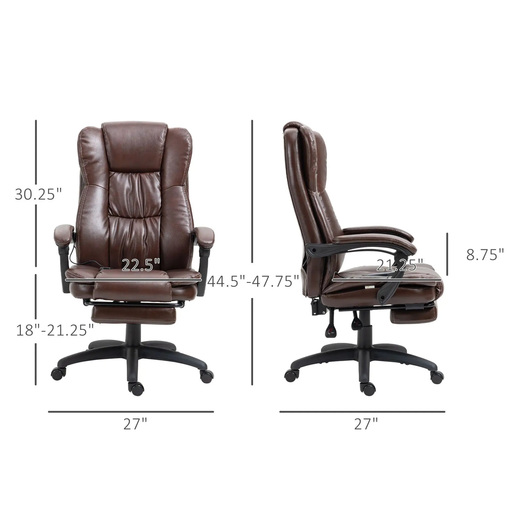 Ergonomic Brown Office Chair with 6-Point Vibrating Massage and Comfortable Footrest Convenient Massage Chair