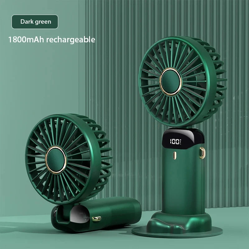 3000mAh Handheld Mini Fan Foldable Portable Neck Hanging Fans 5 Speed USB Rechargeable Fan with Phone Stand and Display Screen