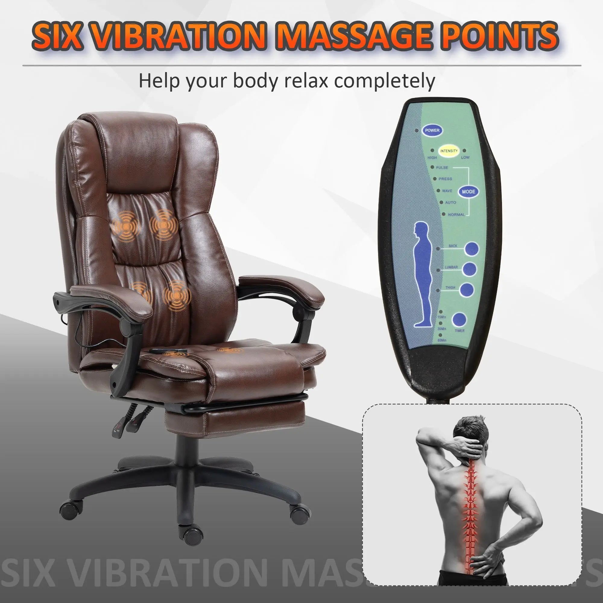 Ergonomic Brown Office Chair with 6-Point Vibrating Massage and Comfortable Footrest Convenient Massage Chair