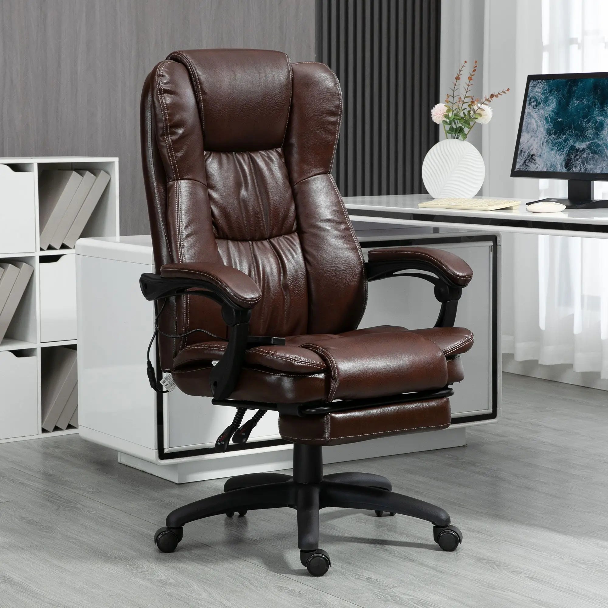 Ergonomic Brown Office Chair with 6-Point Vibrating Massage and Comfortable Footrest Convenient Massage Chair