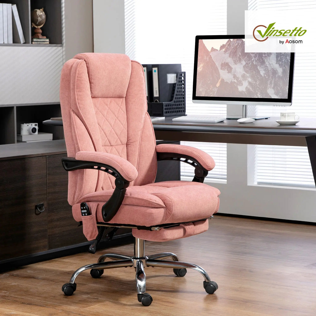 Adjustable Height and Back Pink Massage Desk Chair with 6-Point Vibrating and Heating Functions Plus Footrest