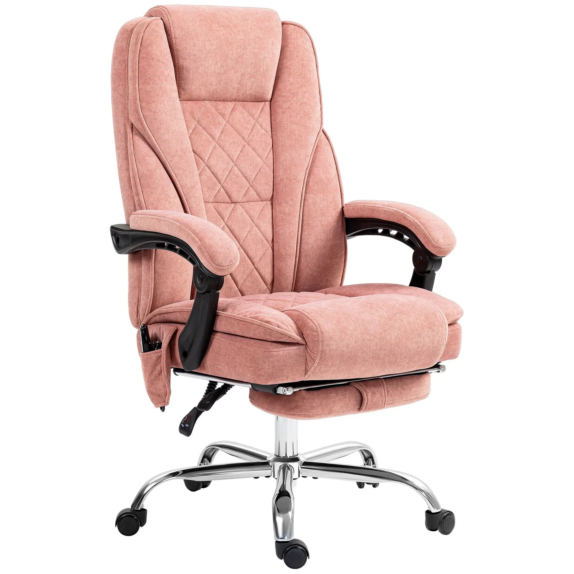 Adjustable Height and Back Pink Massage Desk Chair with 6-Point Vibrating and Heating Functions Plus Footrest