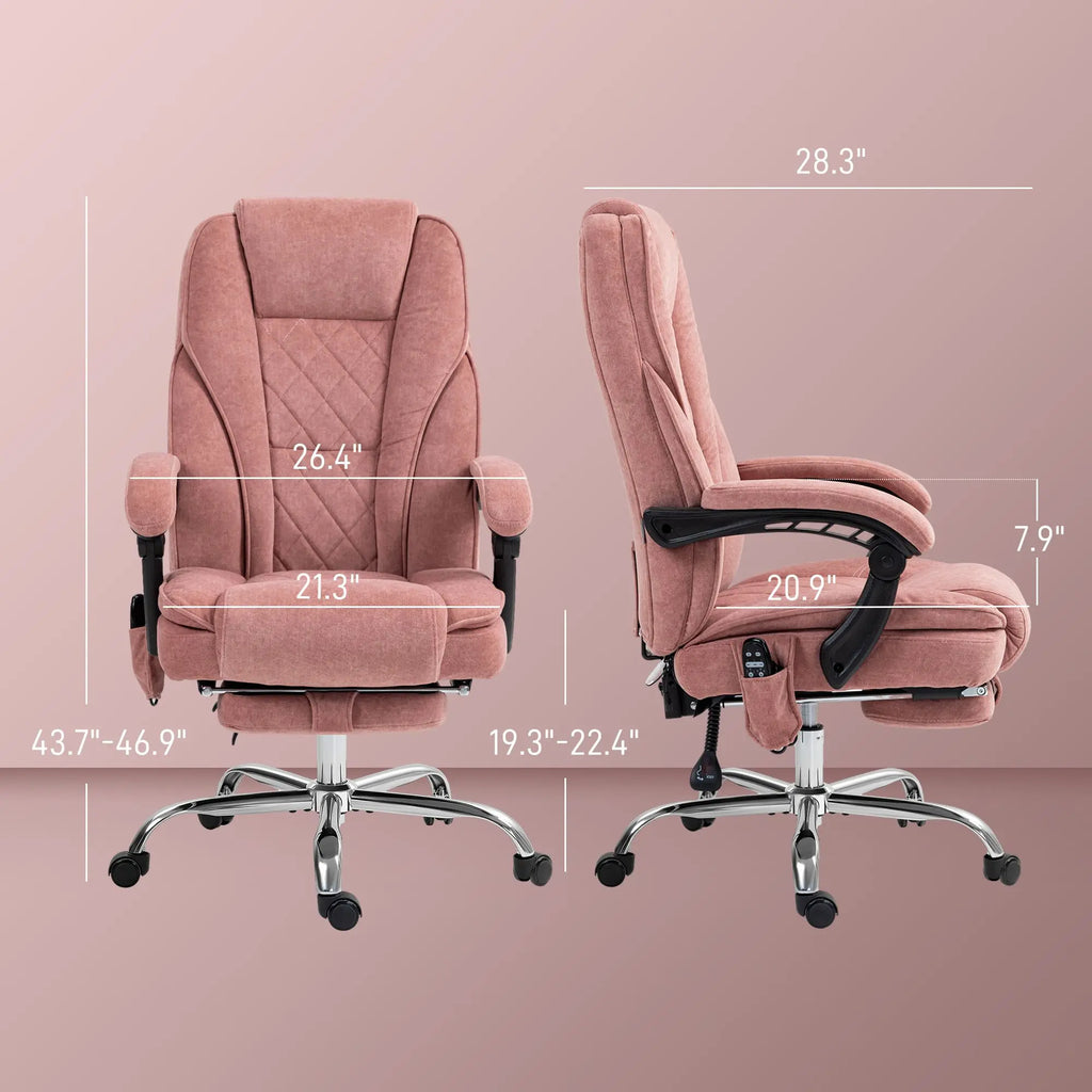 Adjustable Height and Back Pink Massage Desk Chair with 6-Point Vibrating and Heating Functions Plus Footrest