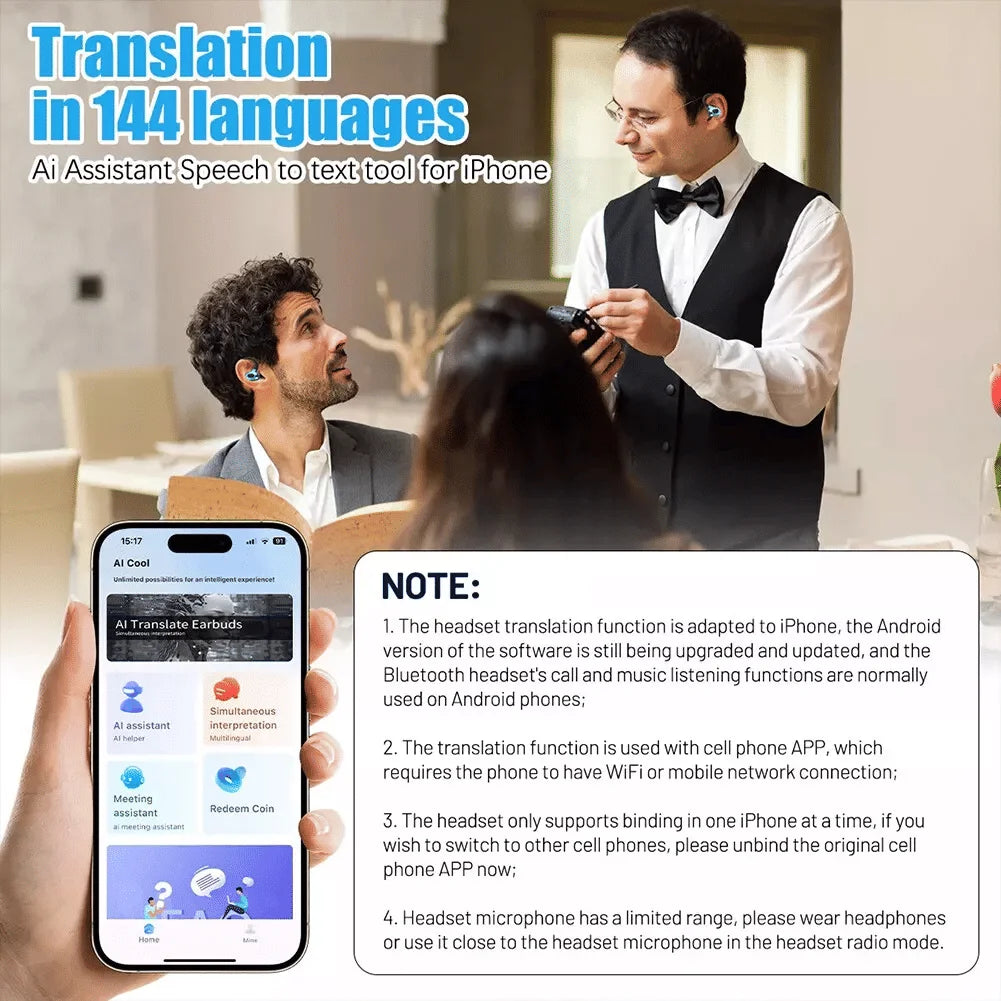 Real-Time Online/Offline 144 Language Translator Earbuds Smart Earphones