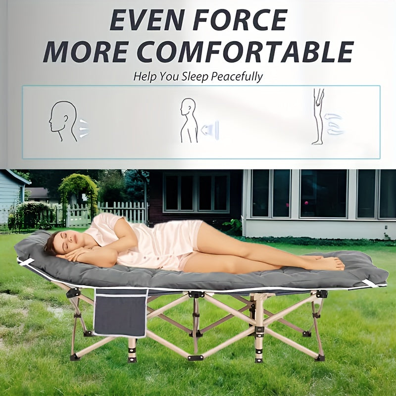 Extra Wide 75 Inch Folding Camping Cot - 500lb Capacity, Oxford Portable Camping Bed - Thickened Two-Tone Pearl Mattress, Side Pocket, Heavy Duty Outdoor Bed for Travel, Beach, Camping Adventures