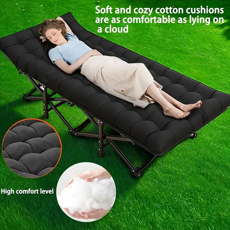 Extra Wide 75 Inch Folding Camping Cot - 500lb Capacity, Oxford Portable Camping Bed - Thickened Two-Tone Pearl Mattress, Side Pocket, Heavy Duty Outdoor Bed for Travel, Beach, Camping Adventures