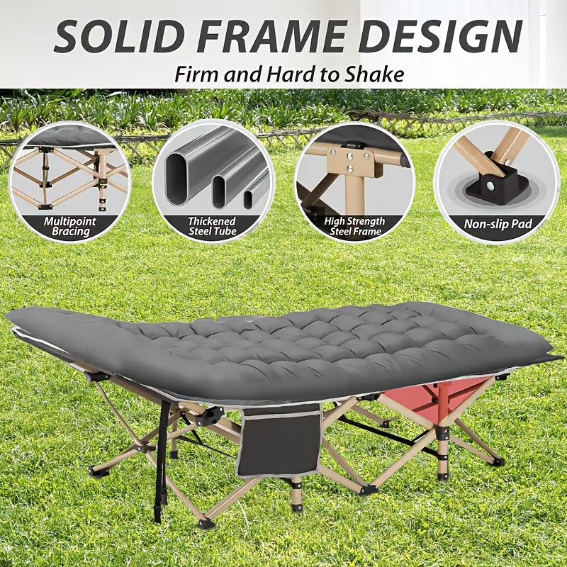 Extra Wide 75 Inch Folding Camping Cot - 500lb Capacity, Oxford Portable Camping Bed - Thickened Two-Tone Pearl Mattress, Side Pocket, Heavy Duty Outdoor Bed for Travel, Beach, Camping Adventures
