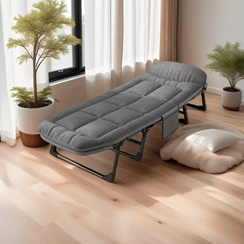Folding Bed with Mattress, Adult Portable Folding Bed with Comfortable Pad Thickened Headrest, Metal Frame, Space-saving Folding, Easy Storage, 70.8 Inches X 23.6 Inches, Universal Casual Indoor and Outdoor, Convertible Sofa